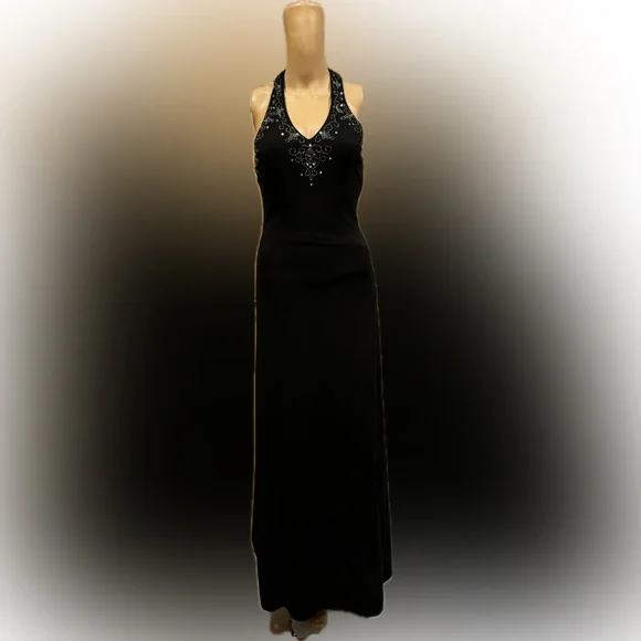 slim fit dress slacks Morgan & Co 12346 Long Halter Formal Prom Dress main image 1